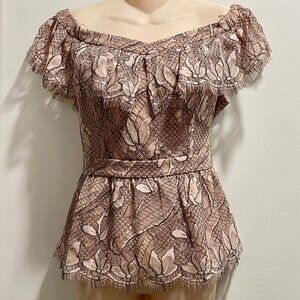 Wayf Over the Shoulder Boho Cottagecore Fairy Lace Ruffles Peplum Blouse Top L